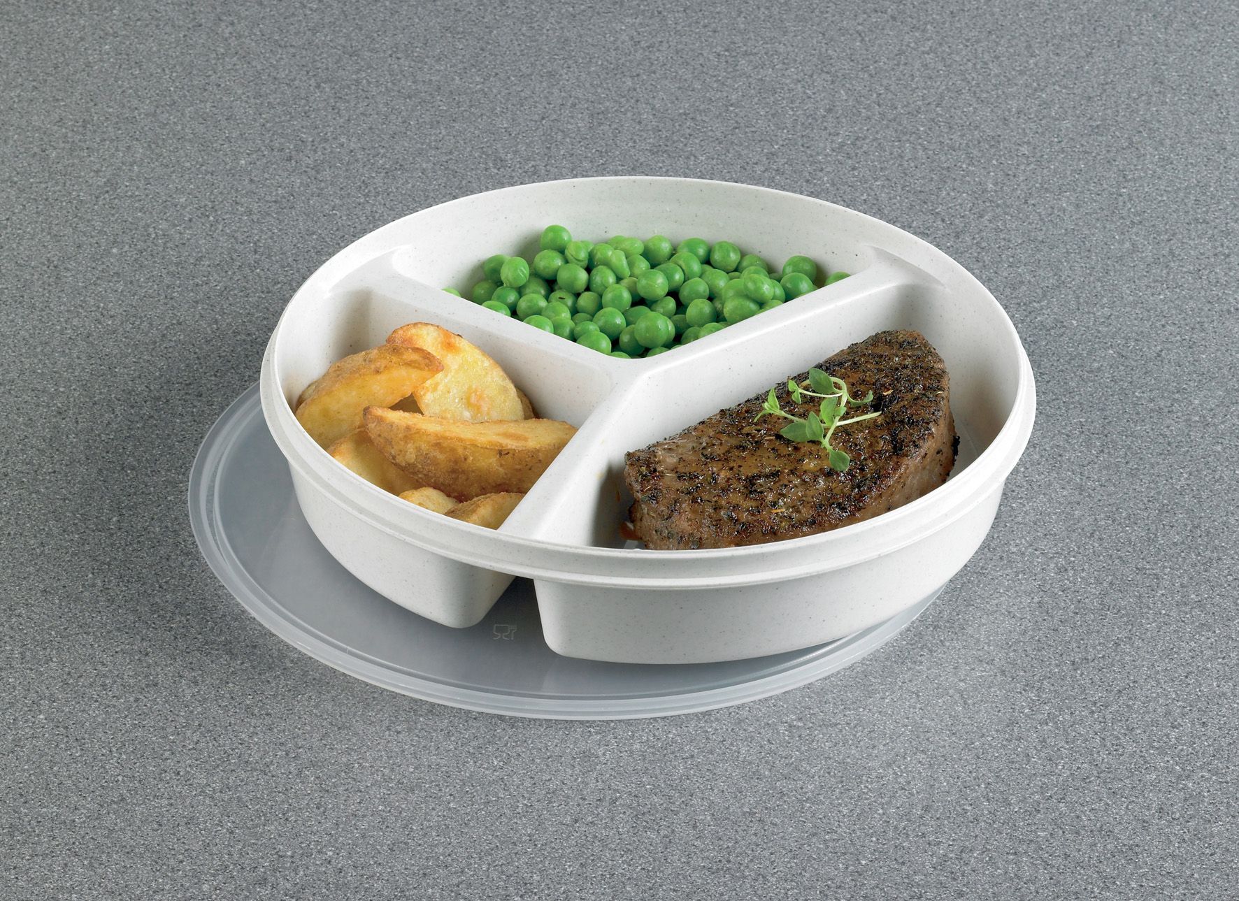 Assiette avec 3 compartiments + couvercle 20 cm -- A684403