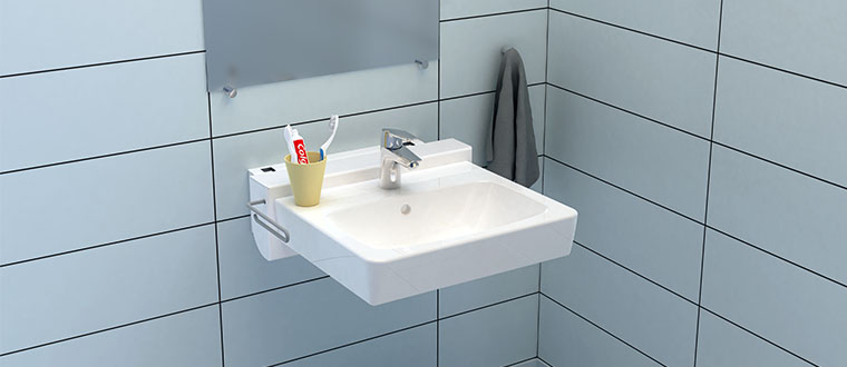 Lavabo Ropox Quickwash- bedieningshendel links - H/L 10 cm , incl. mengkraan + flexibels -- 40-42121