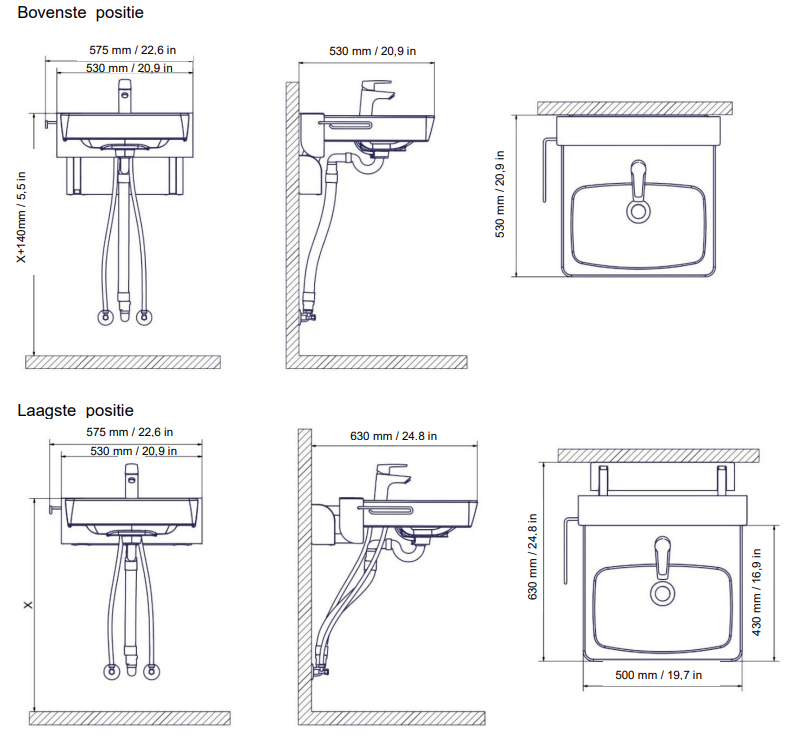 Lavabo  Ropox Quickwash  50 x 43 cm, support haut/bas 10 cm, avec robinet et tuyaux -- 40-42121