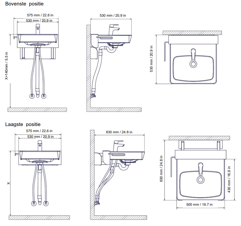 Lavabo Ropox Quickwash- bedieningshendel links - H/L 10 cm , incl. mengkraan + flexibels -- 40-42121