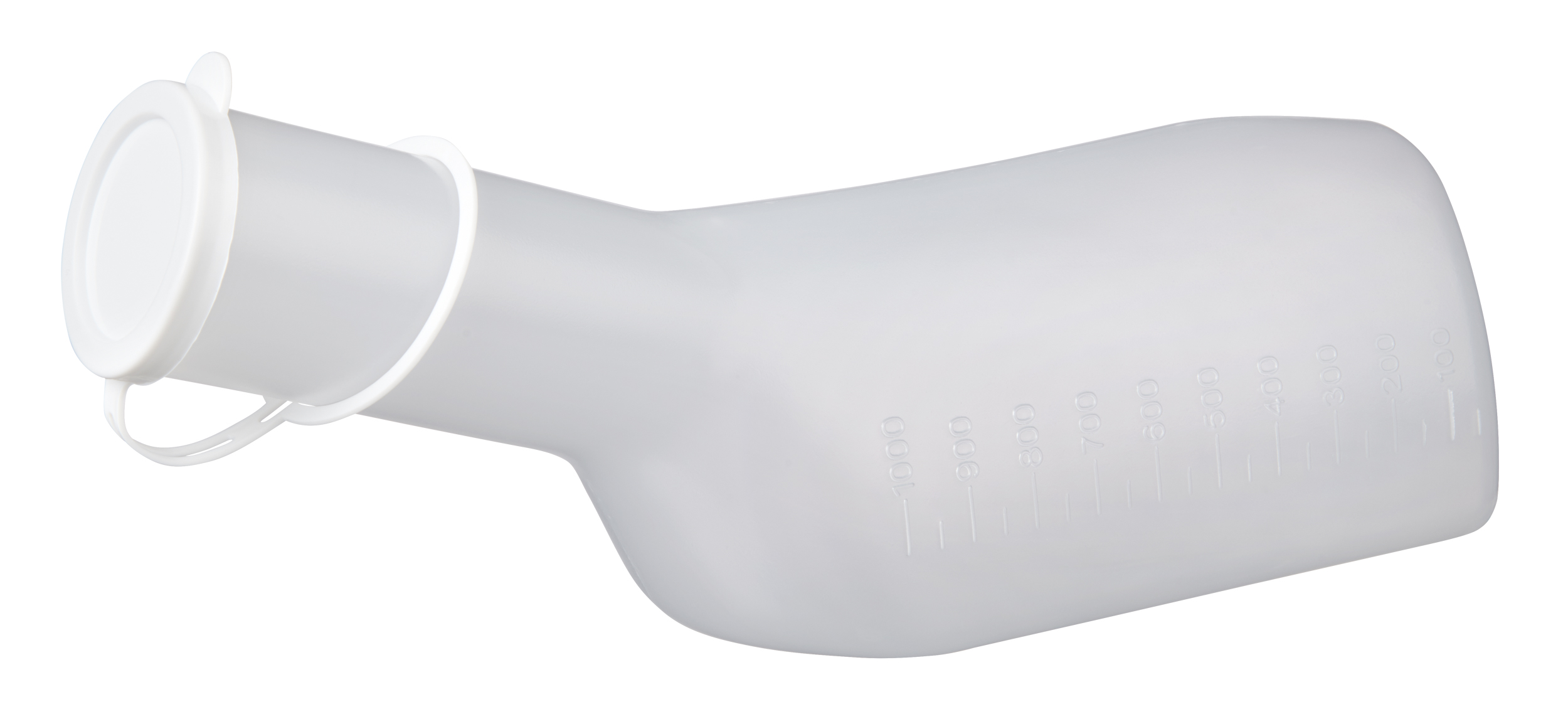 Urinal (Masc.) avec un long goulot et couvercle emballage eco.