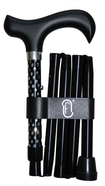 Finna canne pliable et réglable, poignée noire en bois, finition spéciale motif diamant -- FN-41150