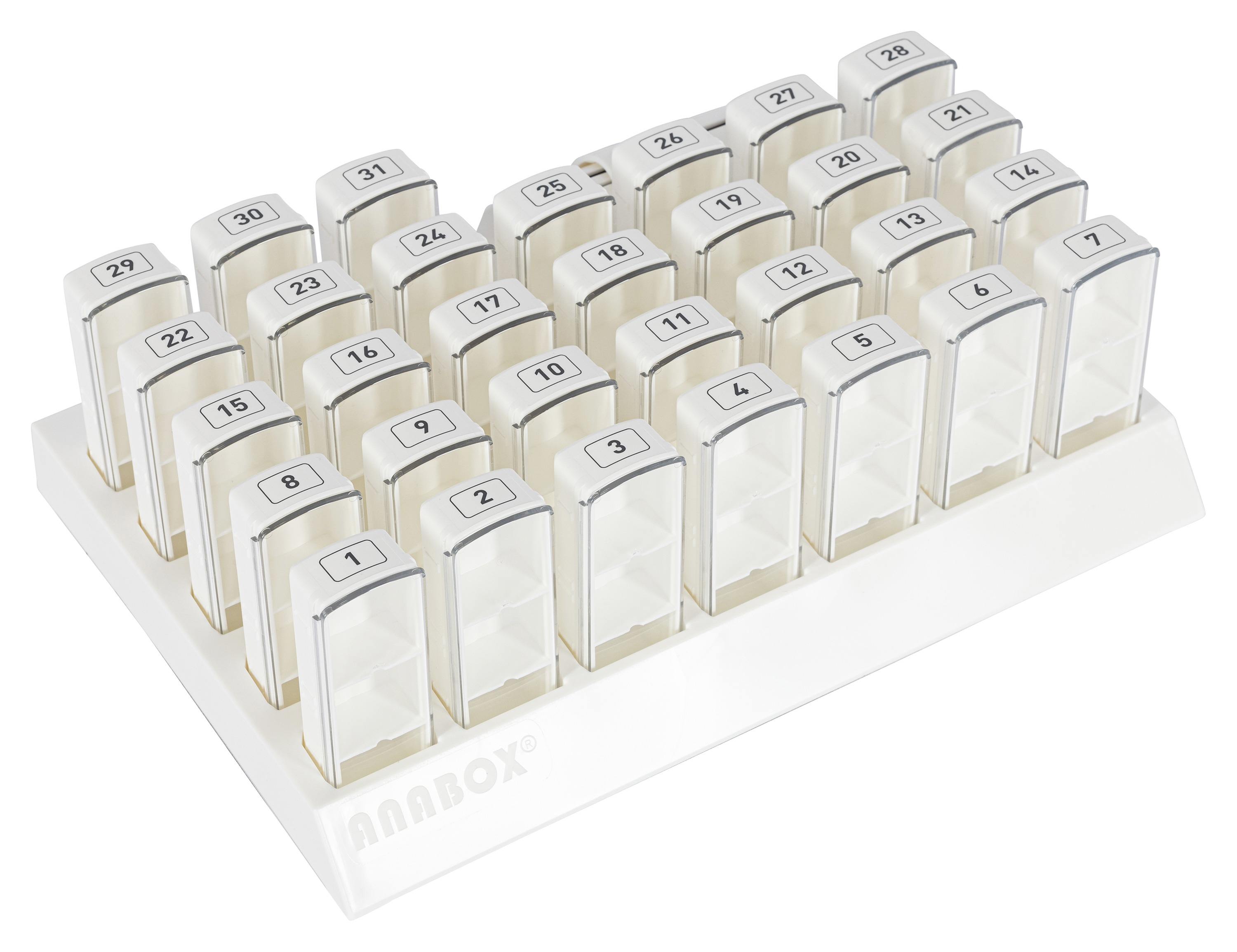 Boîte à médicaments ANABOX MINI PLUS avec coupe-médicaments - pour 31 jours