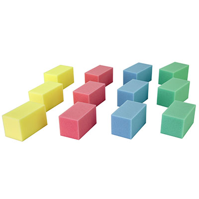 Schuimblokken voor handtherapie - 3 stuks per kleur - geel/rood/blauw/groen - van 12 stuks