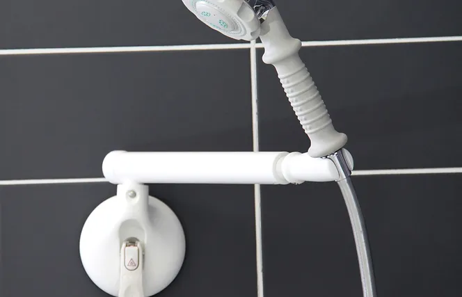 Porte-douche sur ventouse Mobeli® avec bras mobile et indicateur de sécurité