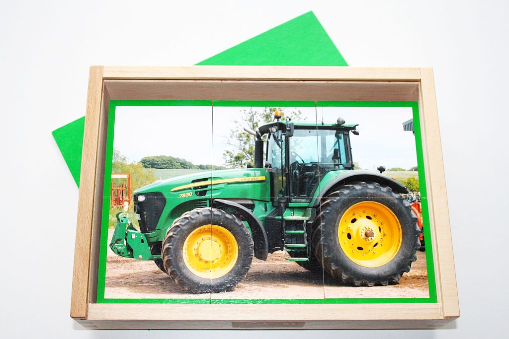 Houten puzzeldoos - tractors - 6 stukken
