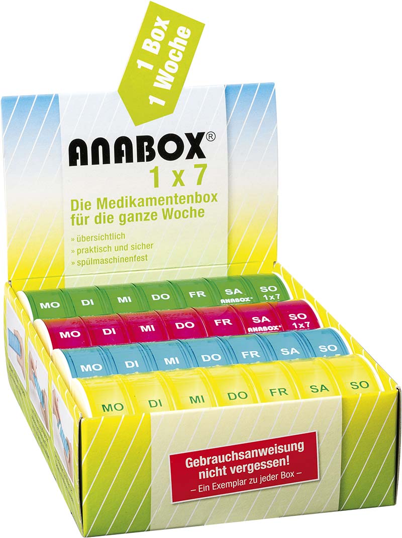 Boîte à médicaments ANABOX pour 7 jours, 1 compartiment par jour