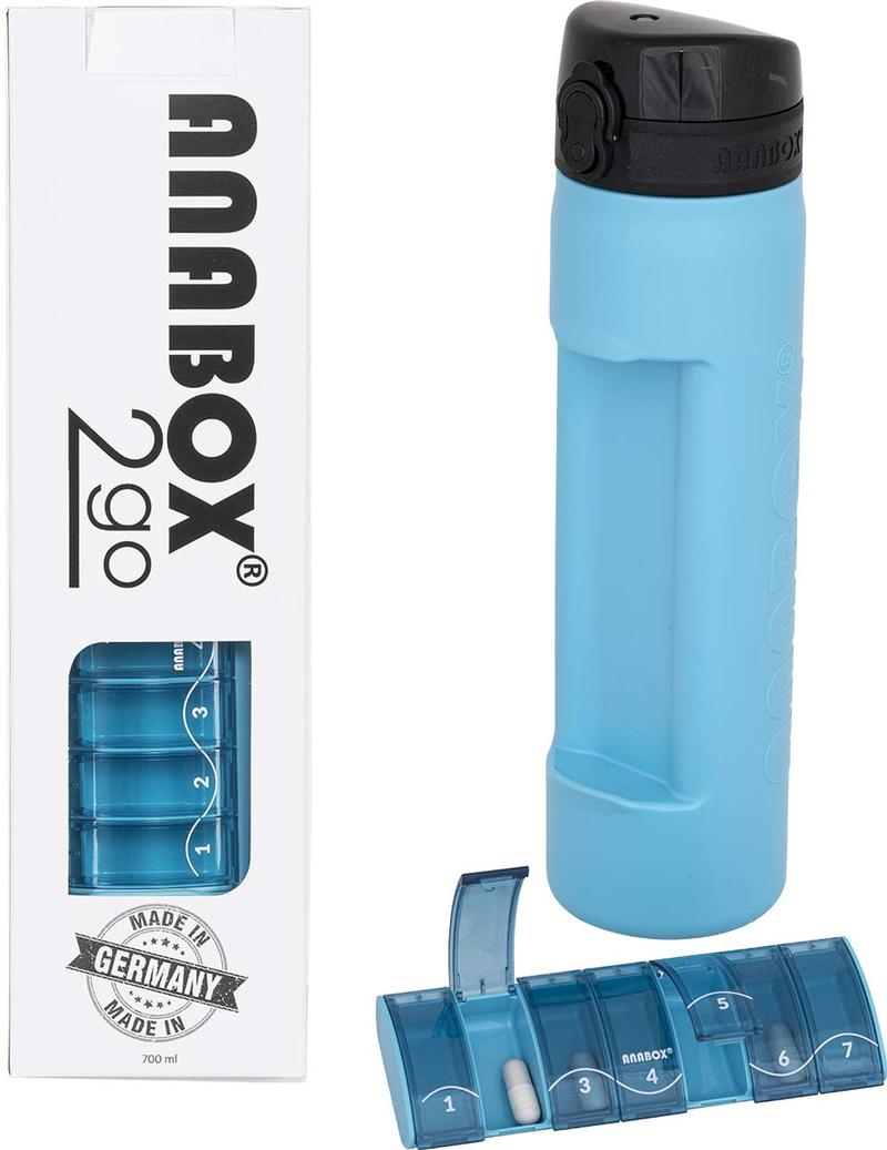 ANABOX® 2GO - bouteille avec pilulier semainier intégré turquoise - 700 ml