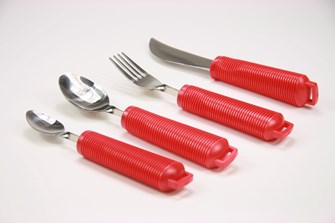 Couverts adaptés avec manche rouge set de 4 pièces