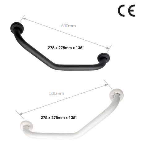 Barre murale acier avec revêtement antidérapant EASA, coudée 135° 27,5 x 27,5 cm