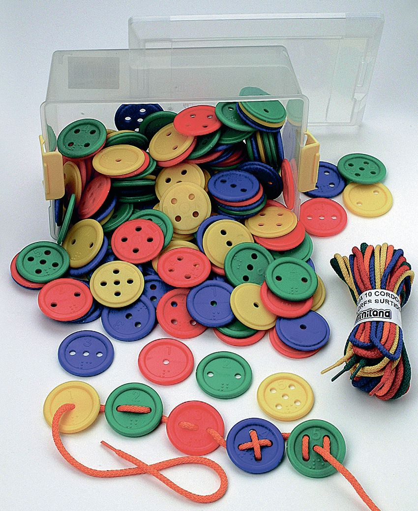 Boutons: enfilage et rangement jeu de 140 boutons et 10 lacets -- 540408