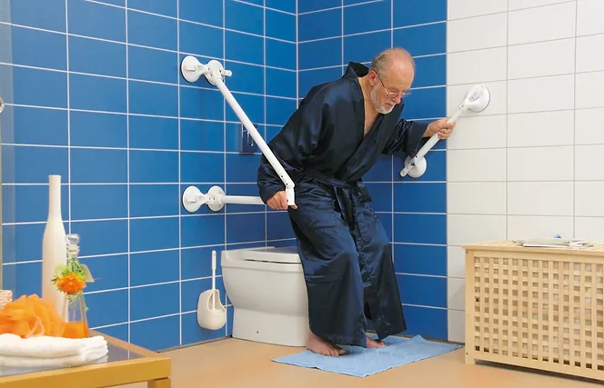 Barre d'appui pour la toilette sur 4 ventouses QuattroPower Mobeli avec indicateur de sécurité
