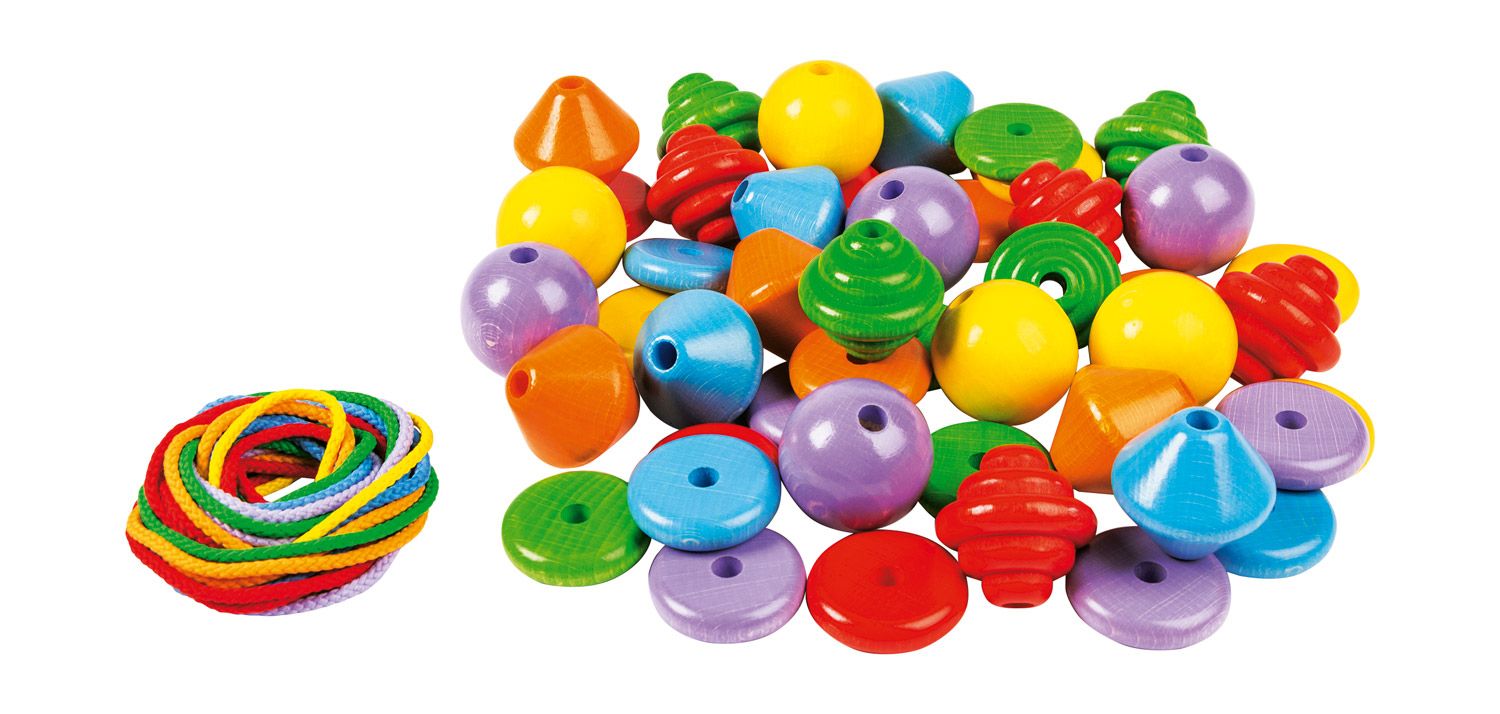 Perles en bois XXL + lacets 48 pièces - 6 couleurs -- 103125