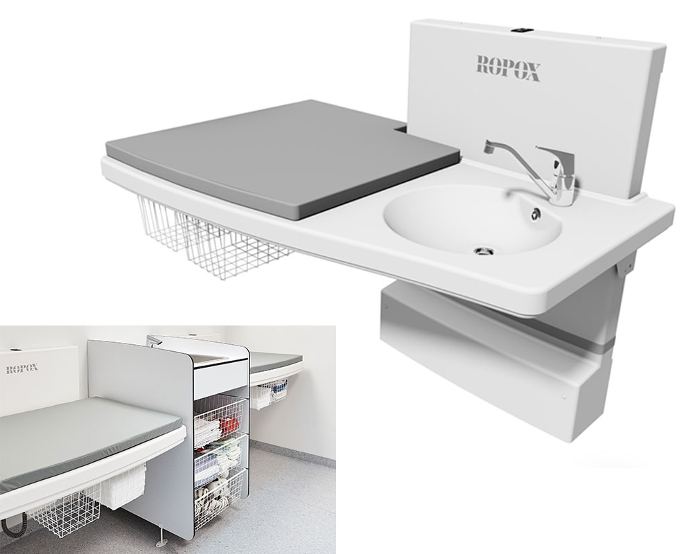 Table de soins compacte Ropox Maxi2 pour fixation murale, électrique 40-100 cm sans évier