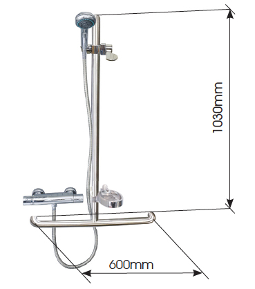 Wandbeugel T-vorm met douchekop en aansluitingsslang, inox EASA 60 x 103 cm-- TBARKIT4