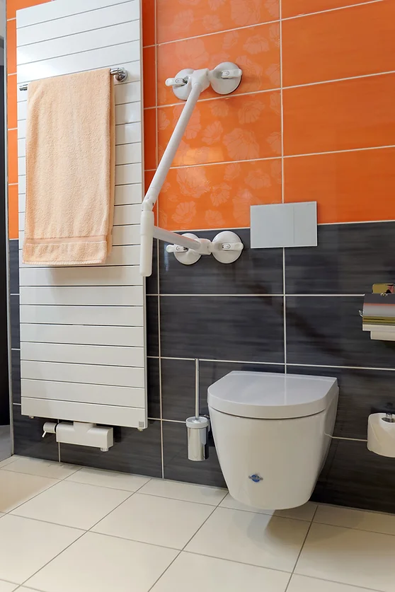 Barre d'appui pour la toilette sur4 ventouses QuattroPower Mobeli® avec poignée extra et système de sécurité